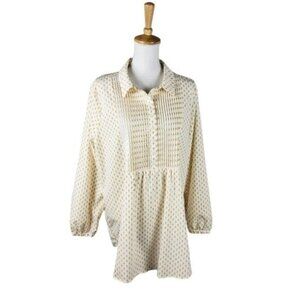NYDJ Pleated Tunic Length Long Sleeve Top Off White And Yellow Size XL